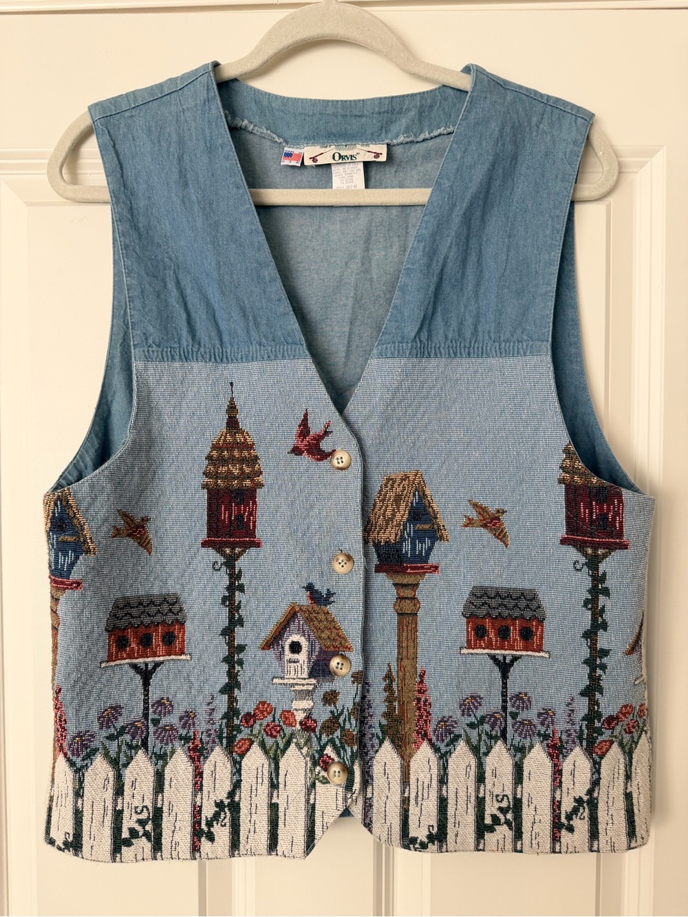 Vintage Orvis Blue Tapestry Birdhouse Vest